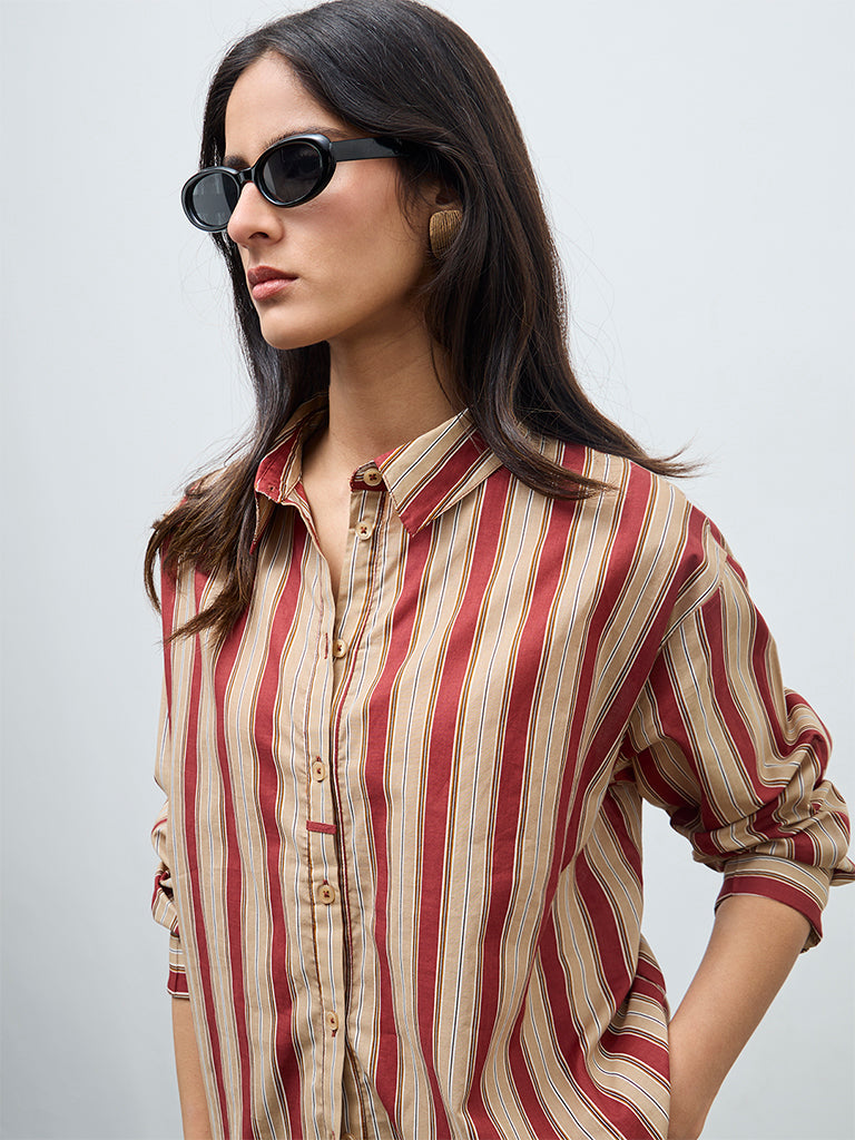 Wardrobe Rust Striped Cotton Shirt
