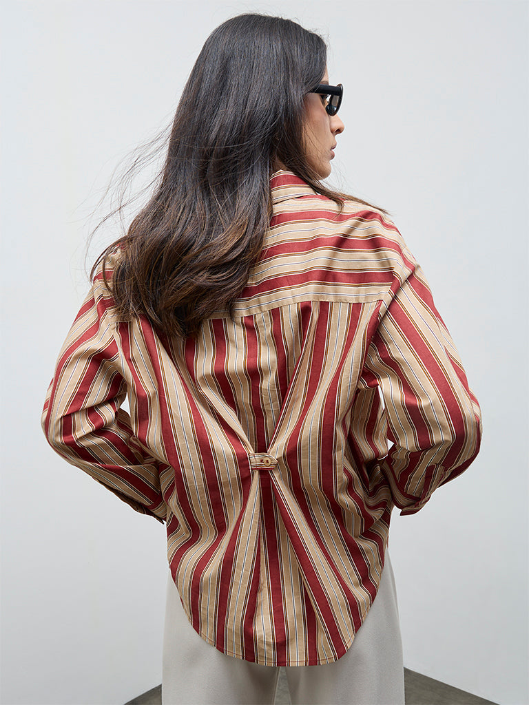 Wardrobe Rust Striped Cotton Shirt