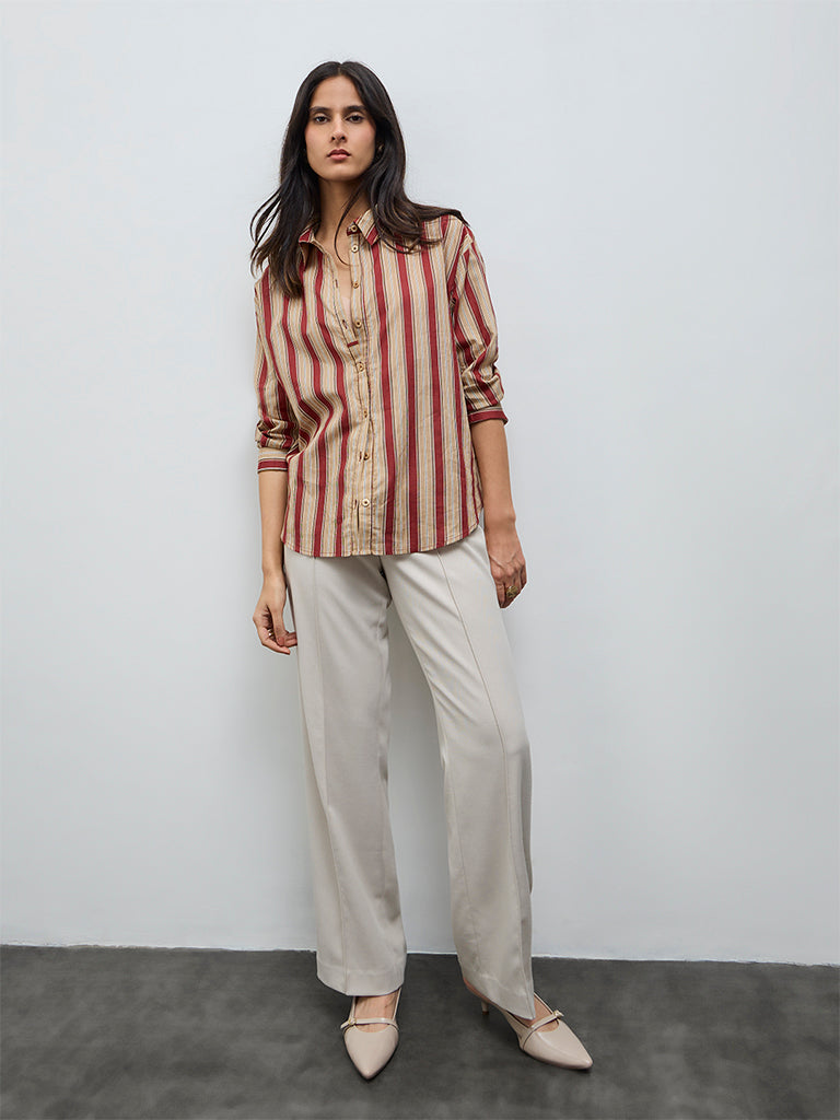 Wardrobe Rust Striped Cotton Shirt