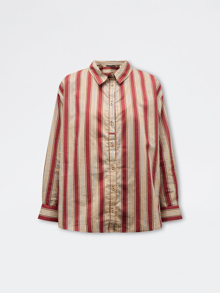 Wardrobe Rust Striped Cotton Shirt