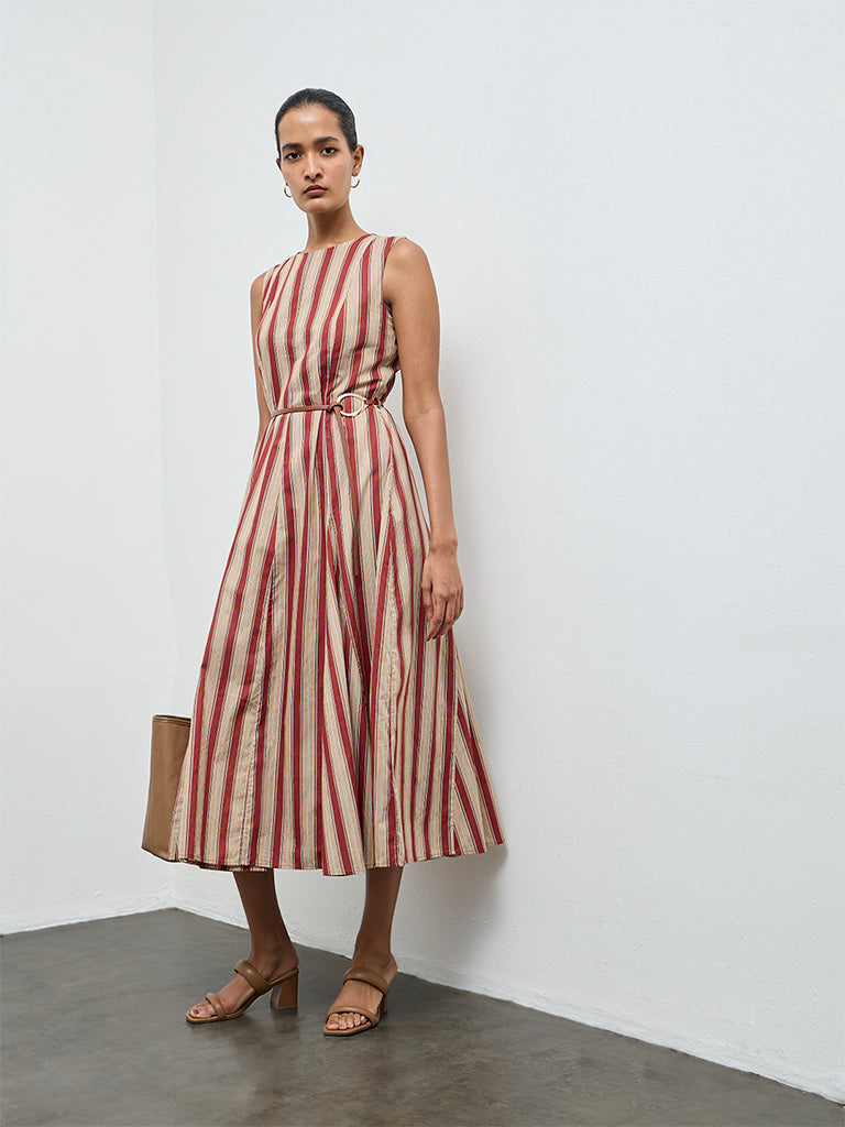 Buy Wardrobe Rust Striped Cotton A-Line Dress from Westside Buy Wardrobe Rust Striped Cotton A-Line Dress from Westside