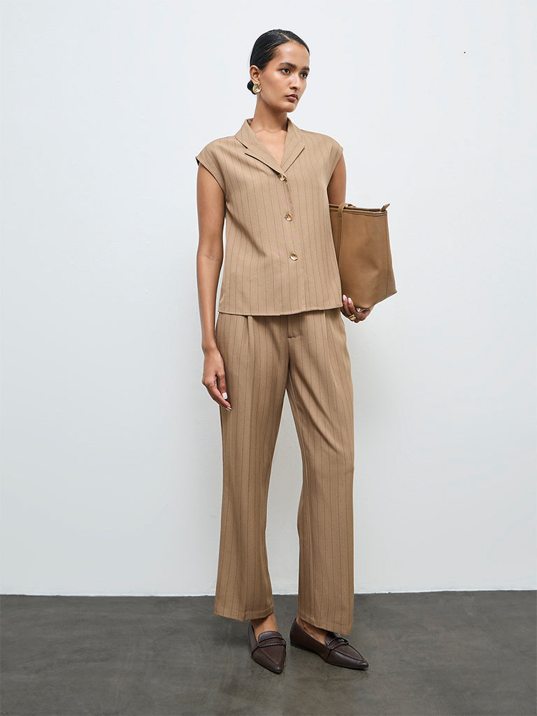 Wardrobe Brown Striped High-Rise Trousers
