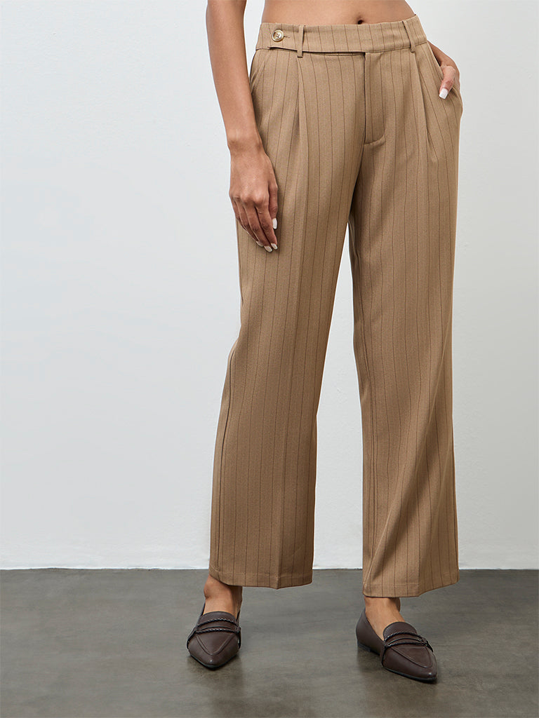 Wardrobe Brown Striped High-Rise Trousers