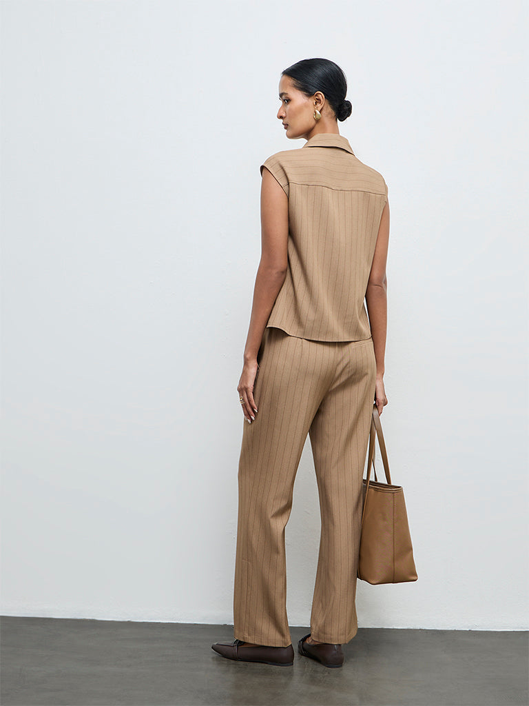 Wardrobe Brown Striped High-Rise Trousers