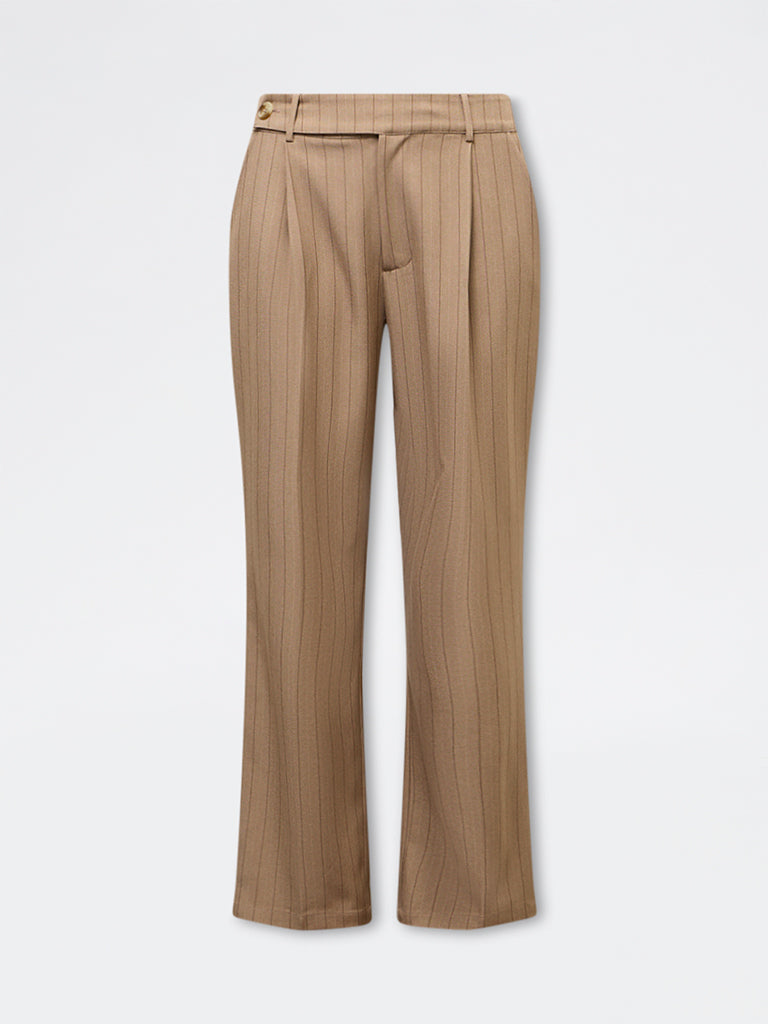 Wardrobe Brown Striped High-Rise Trousers