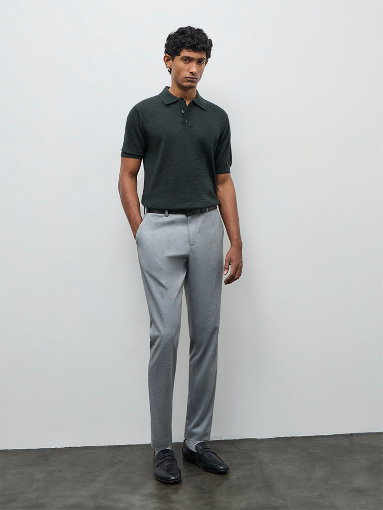 WES Formals Olive Knit-Textured Relaxed-Fit Polo T-Shirt