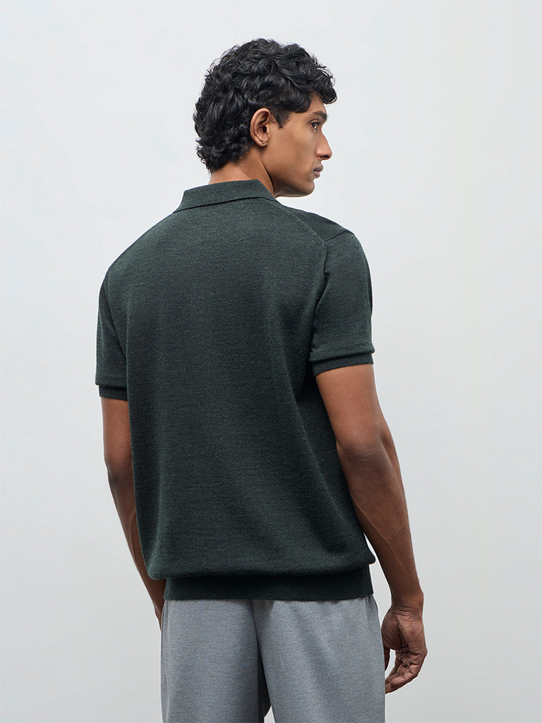 WES Formals Olive Knit-Textured Relaxed-Fit Polo T-Shirt