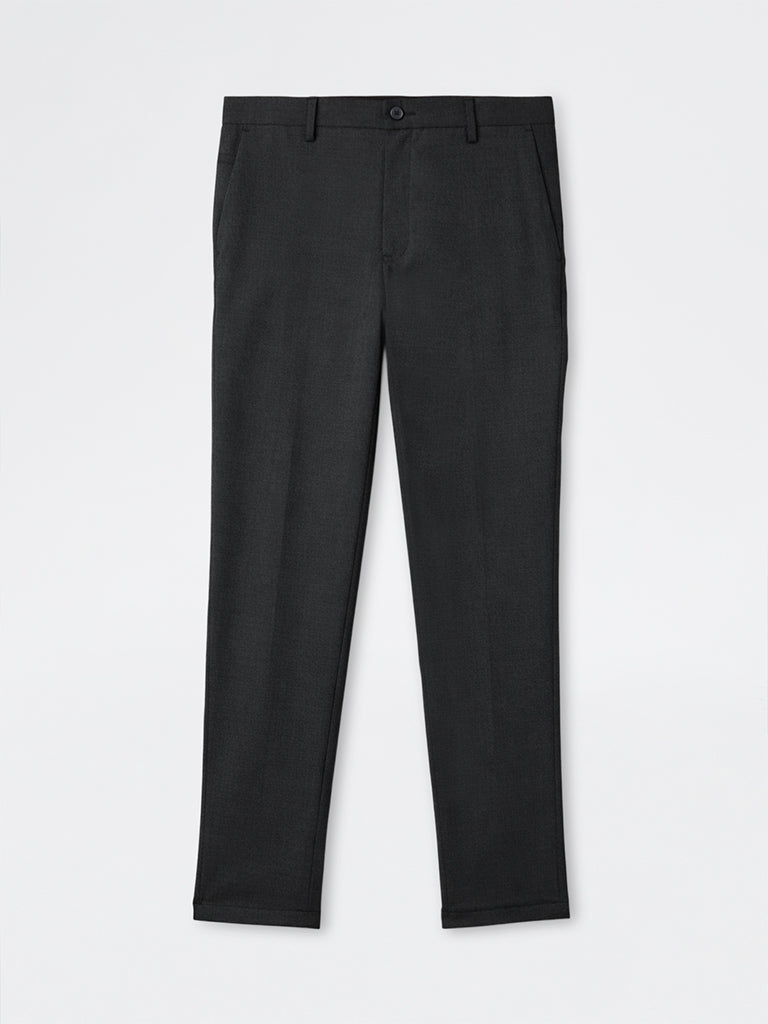 WES Formals Black Slim-Fit Mid-Rise Trousers