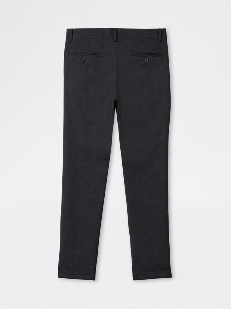 WES Formals Black Slim-Fit Mid-Rise Trousers