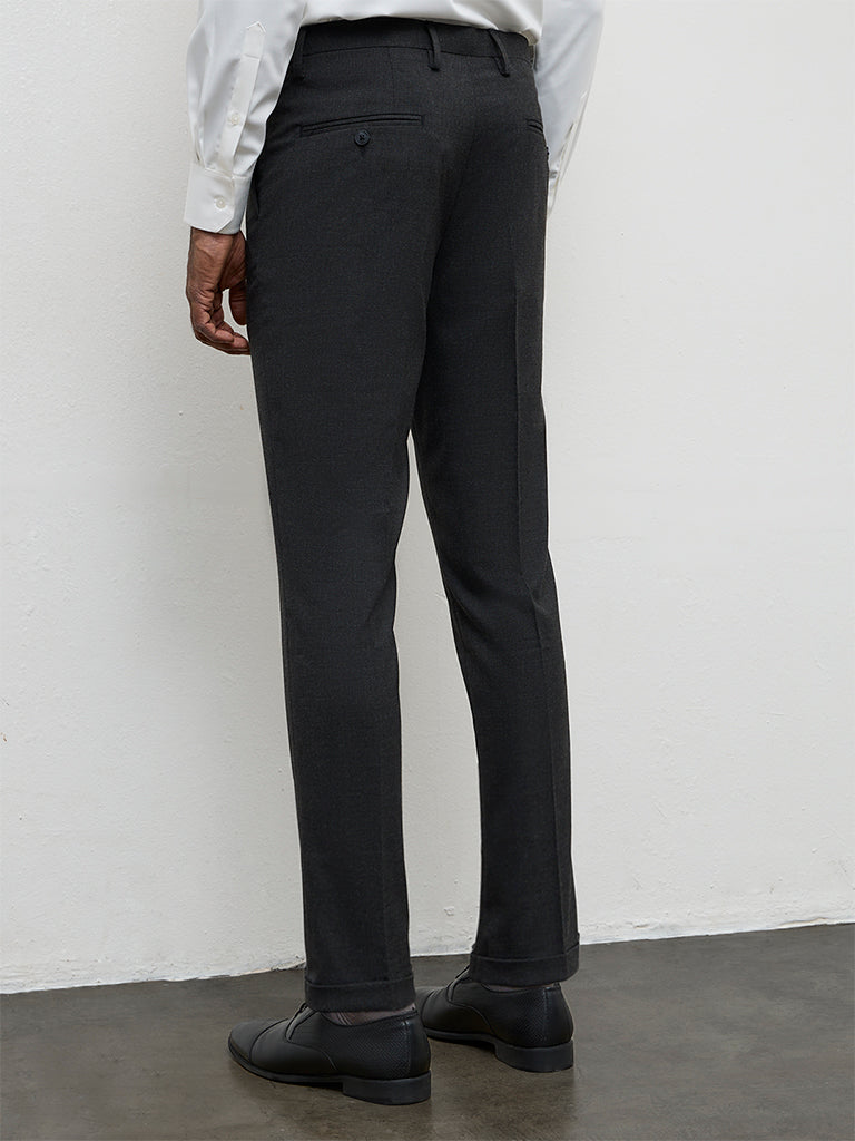 WES Formals Black Slim-Fit Mid-Rise Trousers