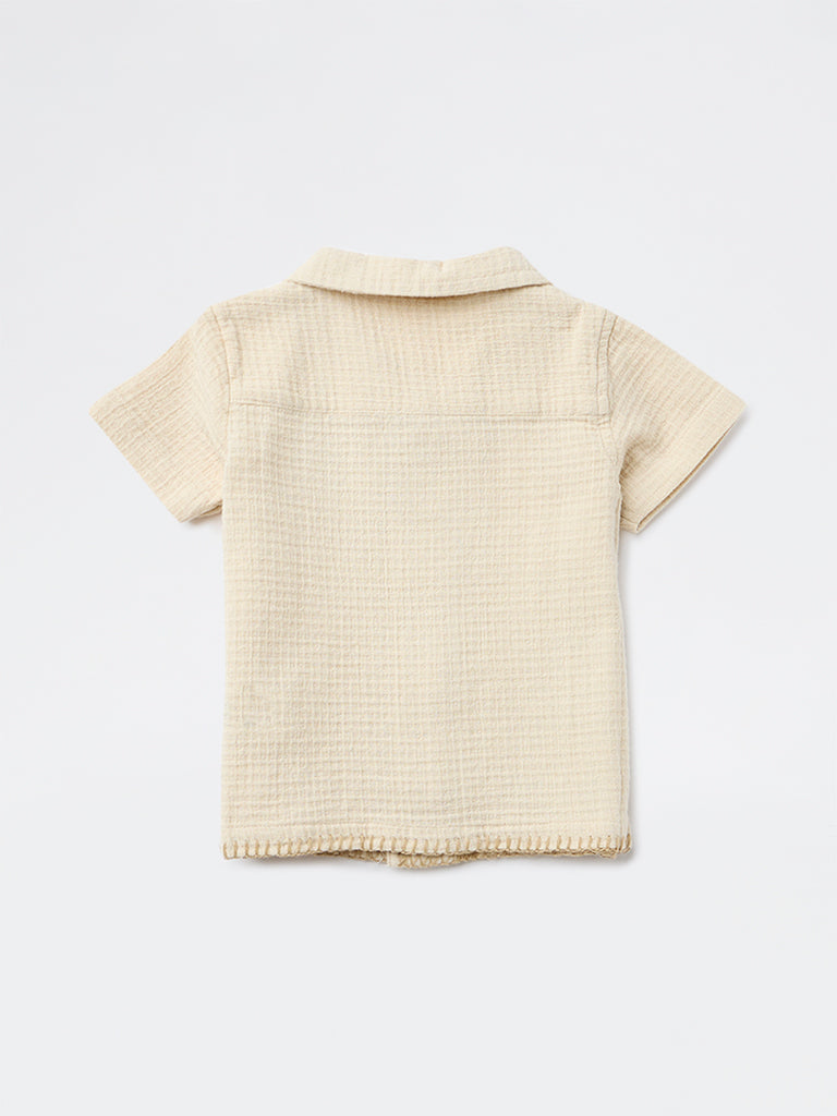 HOP Baby Boys Beige Waffle-Textured Cotton Shirt