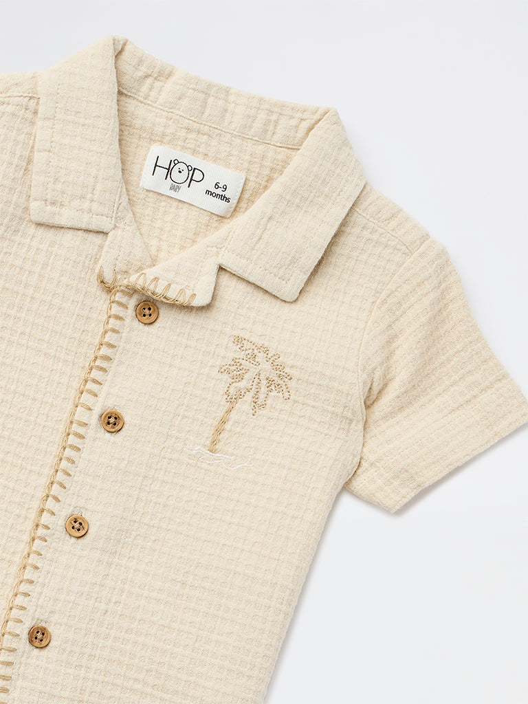 HOP Baby Boys Beige Waffle-Textured Cotton Shirt