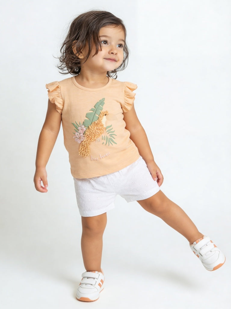 HOP Baby Girls Coral Cotton T-Shirt and Shorts Set