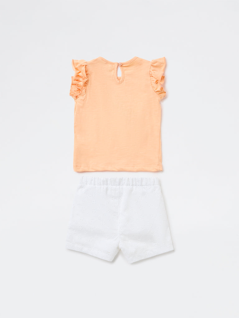 HOP Baby Girls Coral Cotton T-Shirt and Shorts Set