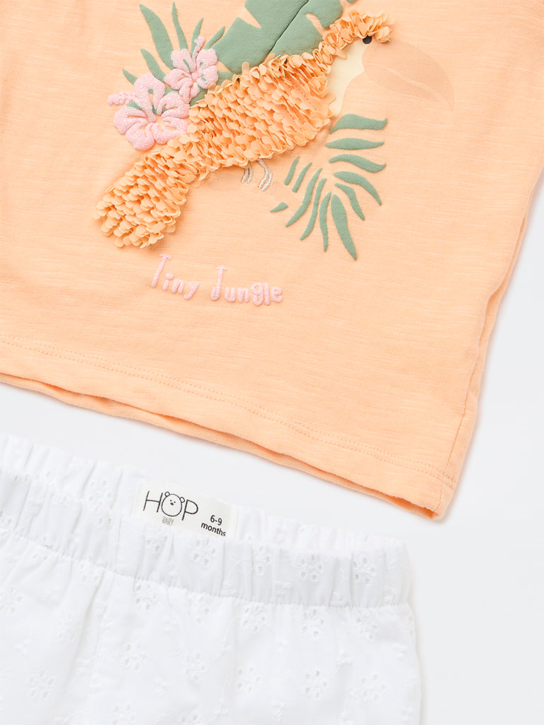 HOP Baby Girls Coral Cotton T-Shirt and Shorts Set
