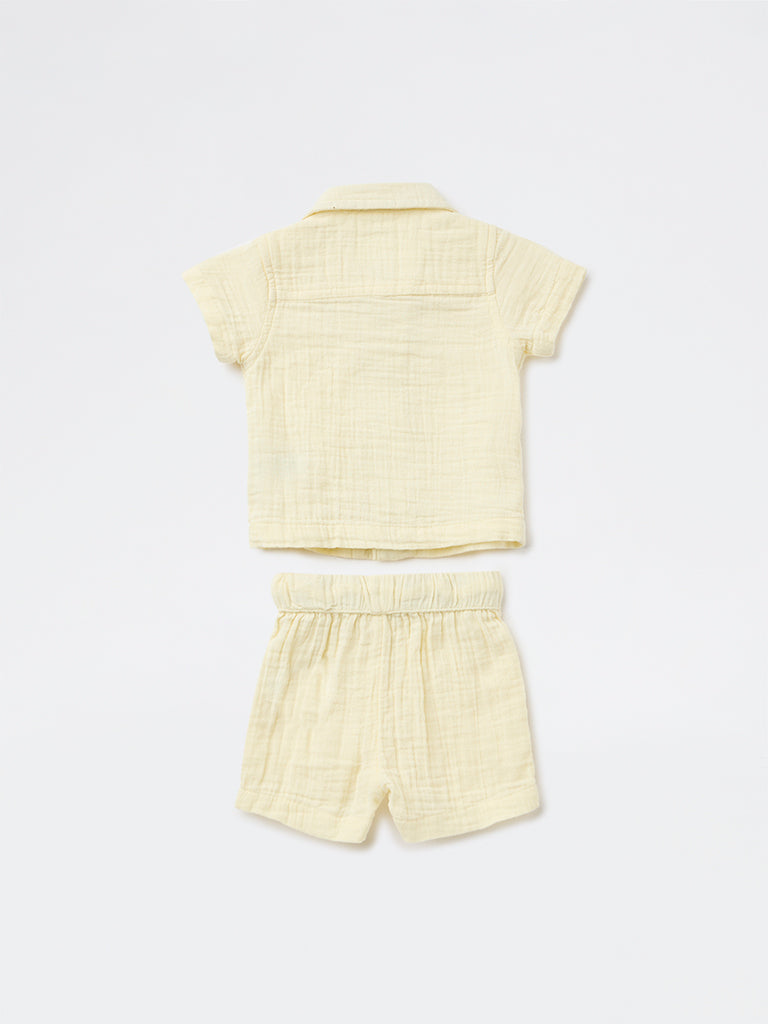 HOP Baby Boys Yellow Resort-Fit Cotton Shirt and Shorts Set