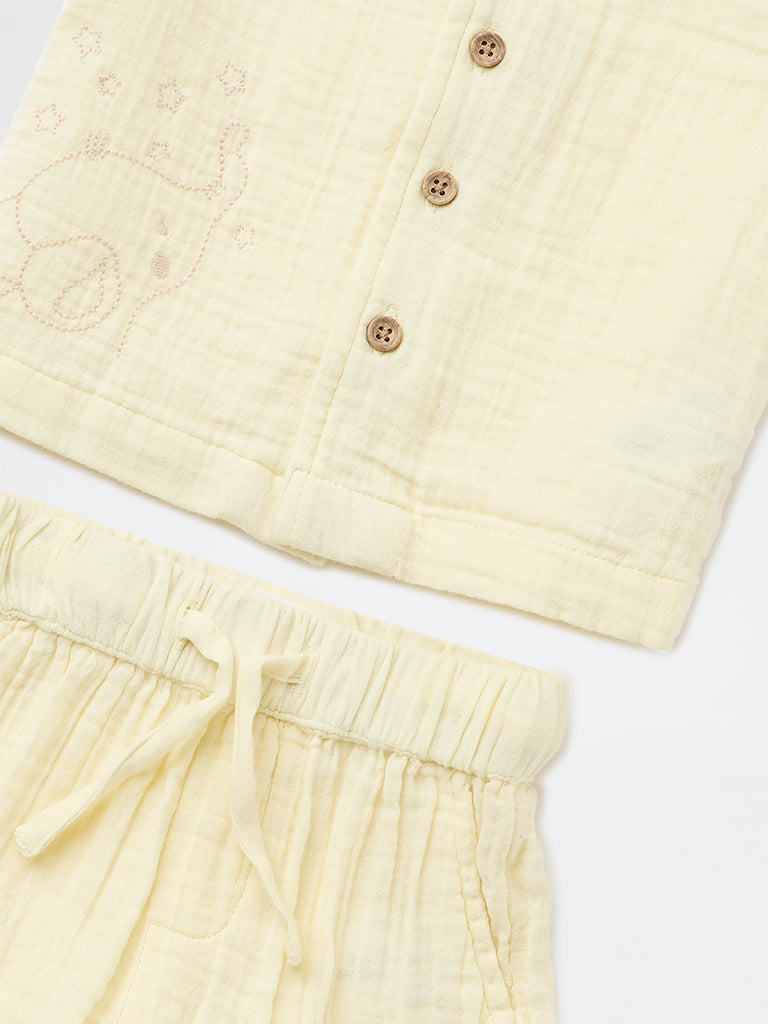 HOP Baby Boys Yellow Resort-Fit Cotton Shirt and Shorts Set