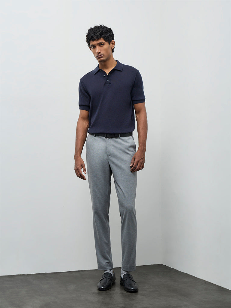 WES Formals Navy Knit-Textured Relaxed-Fit Polo T-Shirt