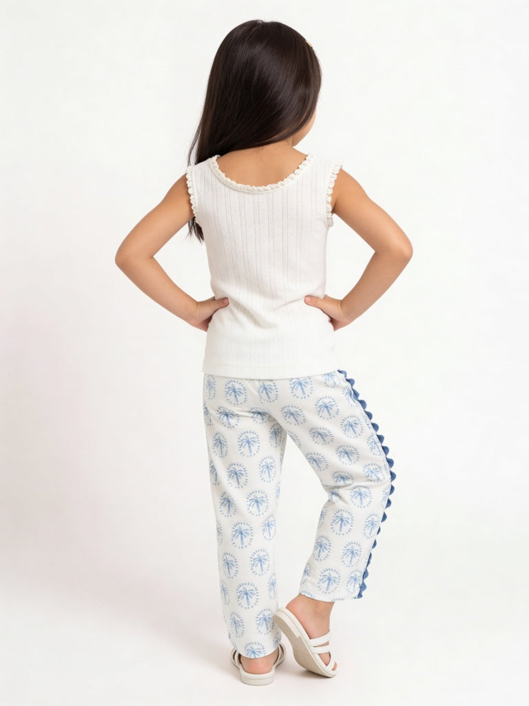 HOP Kids Girls Blue Tropical Printed High-Rise Trousers