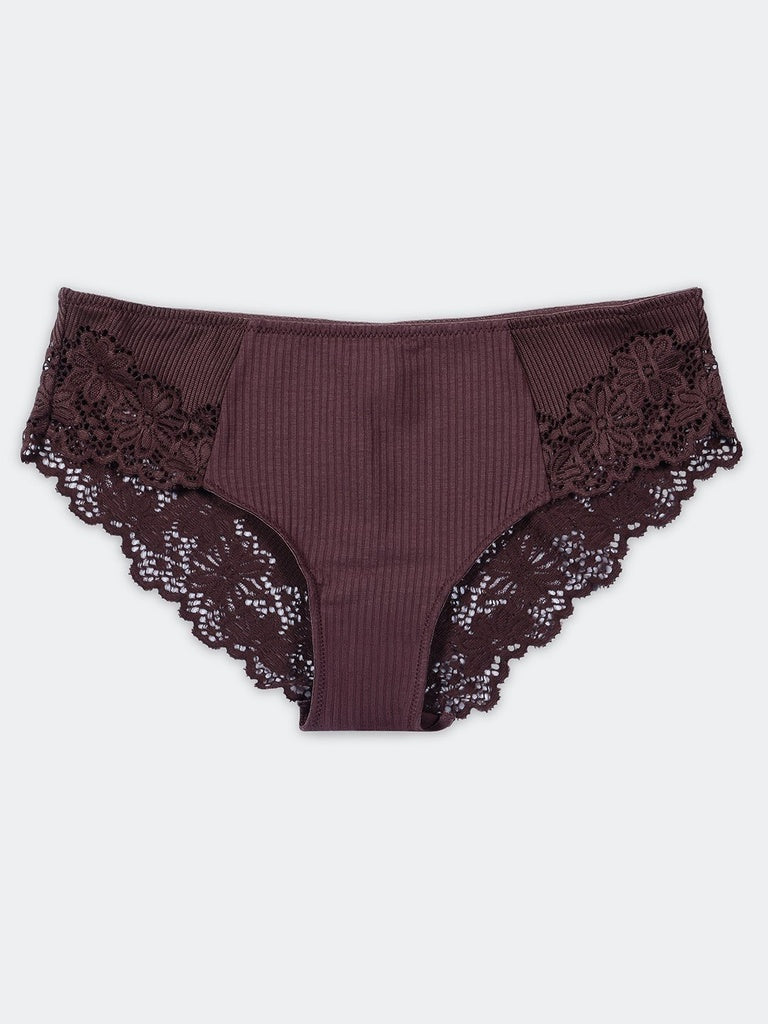 Wunderlove Plum Floral Embroidered Hipster Briefs