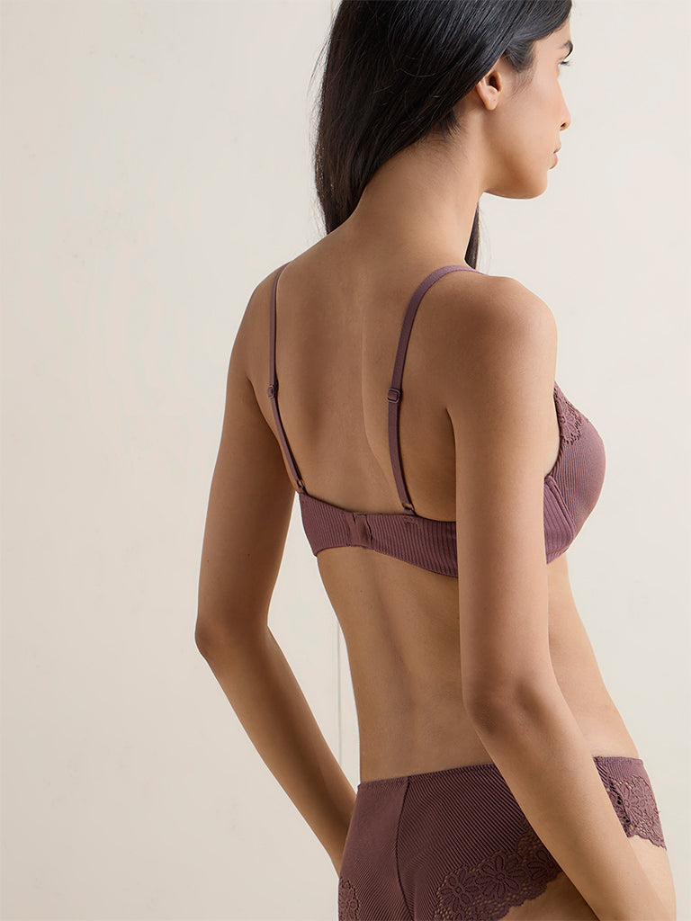 Wunderlove Plum Floral Embroidered Padded Bra