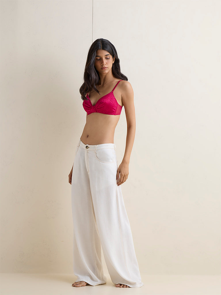 Wunderlove Fuchsia Floral Print Ruched Padded Bra
