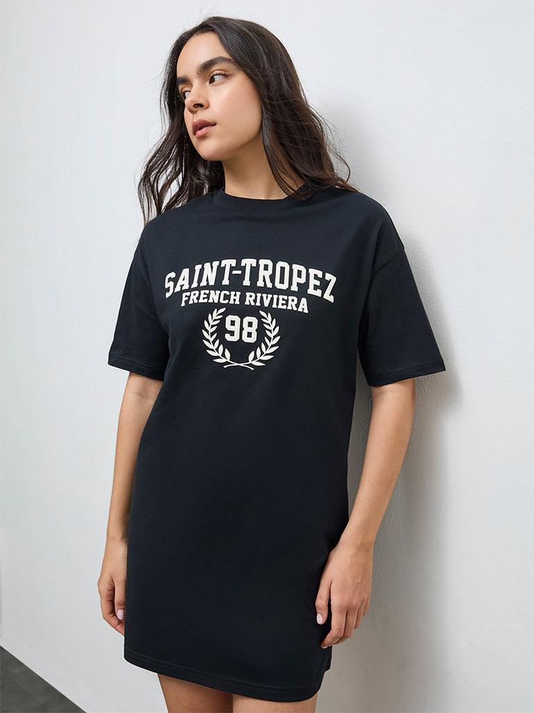 Superstar Black Text Cotton T-Shirt Dress