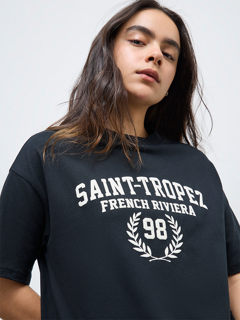 Superstar Black Text Cotton T-Shirt Dress