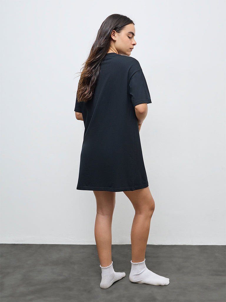Superstar Black Text Cotton T-Shirt Dress