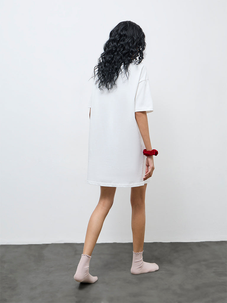 Superstar White Lobster Design Cotton T-Shirt Dress