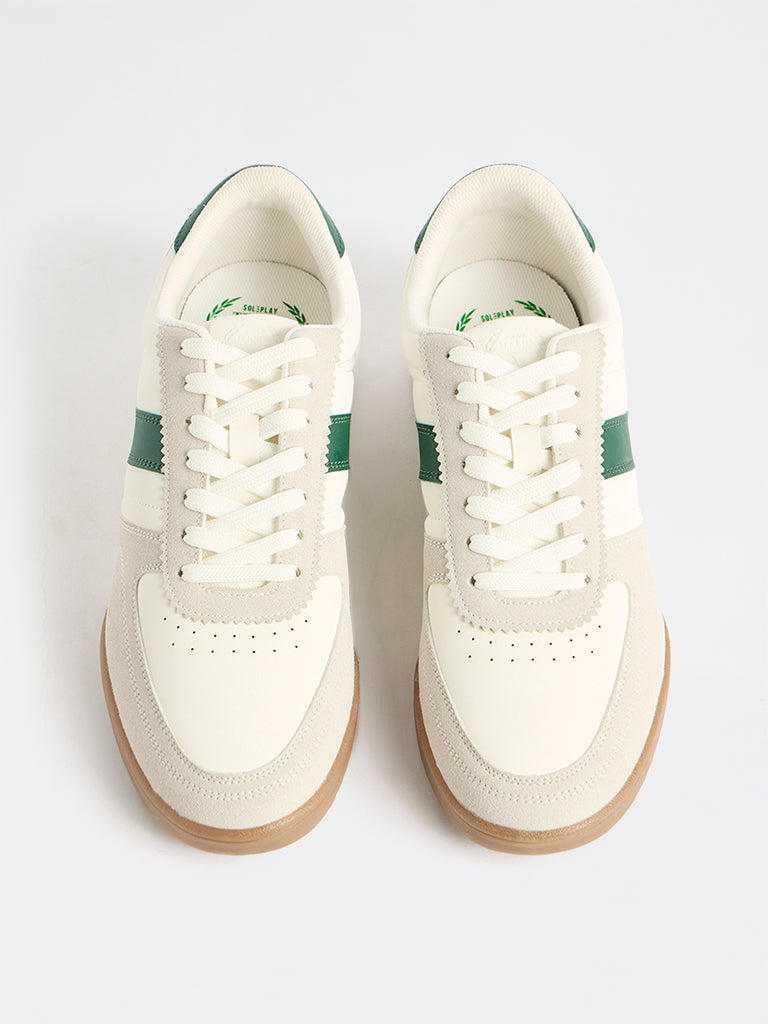 SOLEPLAY White and Grey Stripe-Detailed Lace-Up Sneakers