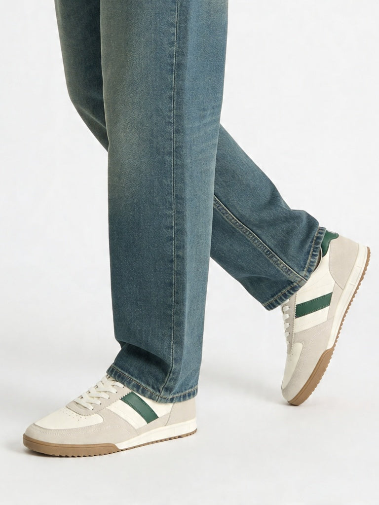 SOLEPLAY White and Grey Stripe-Detailed Lace-Up Sneakers