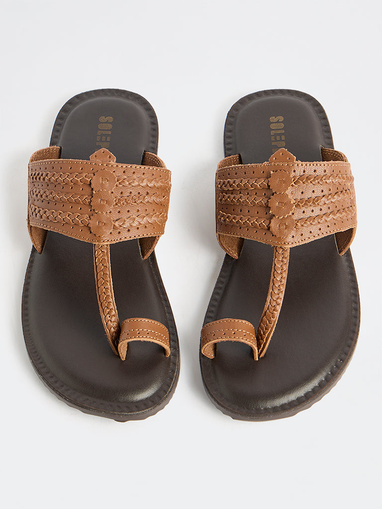SOLEPLAY Tan Braided Kolhapuri Sandals