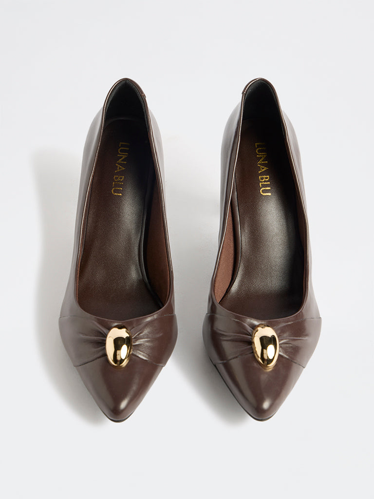LUNA BLU Brown Buckle-Detailed Stiletto Pump Shoes