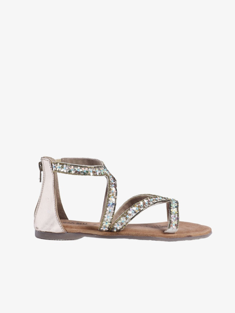 LUNA BLU Rose Gold Gladiator-Strap Flat Sandals