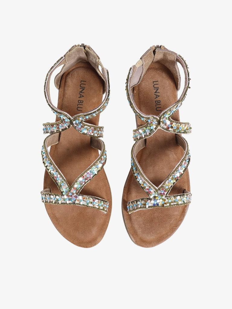 LUNA BLU Rose Gold Gladiator-Strap Flat Sandals