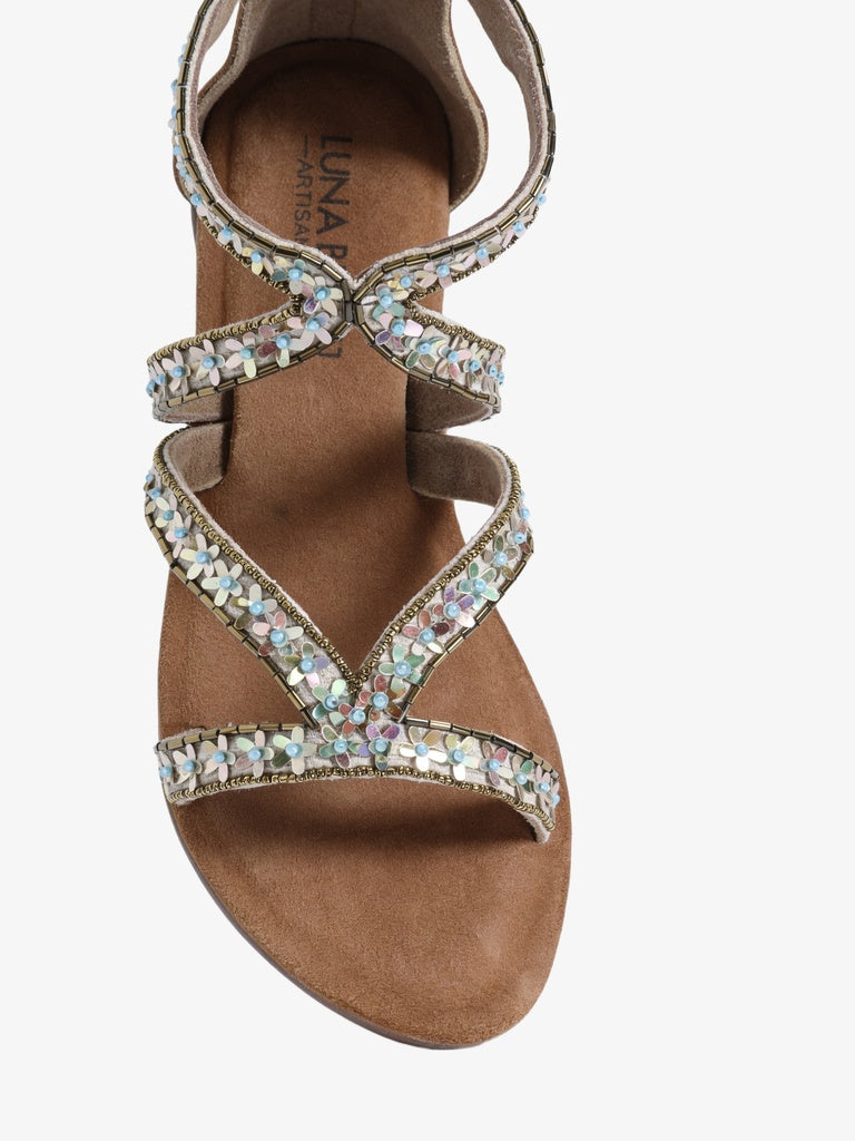 LUNA BLU Rose Gold Gladiator-Strap Flat Sandals
