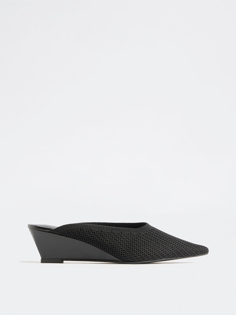 LUNA BLU Black Knit-Textured Wedge-Heel Sandals