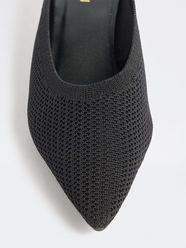 LUNA BLU Black Knit-Textured Wedge-Heel Sandals