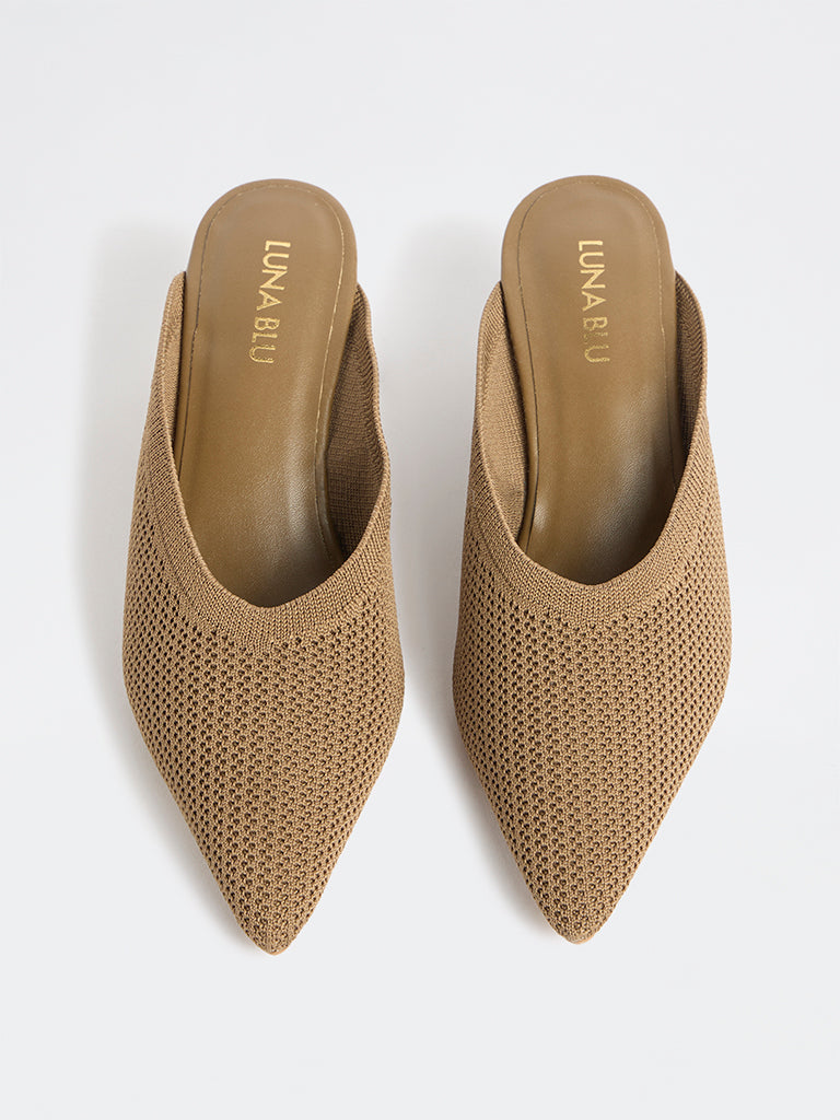 LUNA BLU Brown Knit-Textured Wedge-Heel Sandals