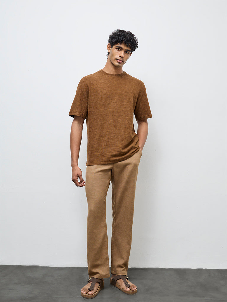 ETA Brown Textured Relaxed-Fit Cotton-Blend T-Shirt