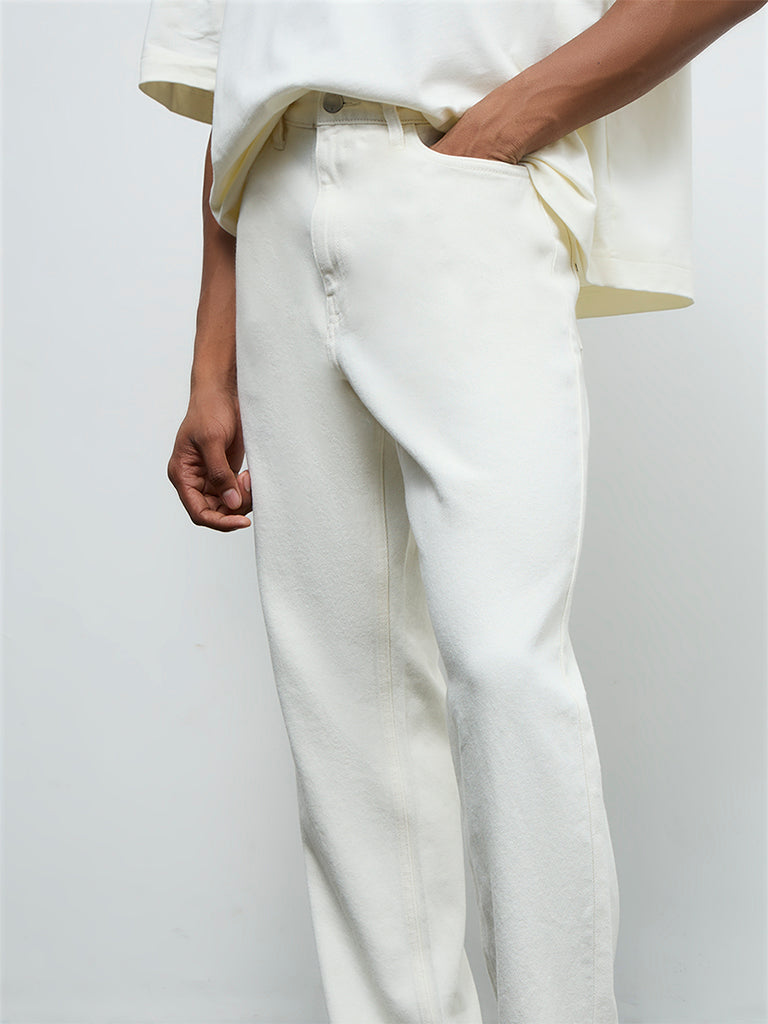 Nuon Off-White Relaxed-Fit Mid-Rise Jeans
