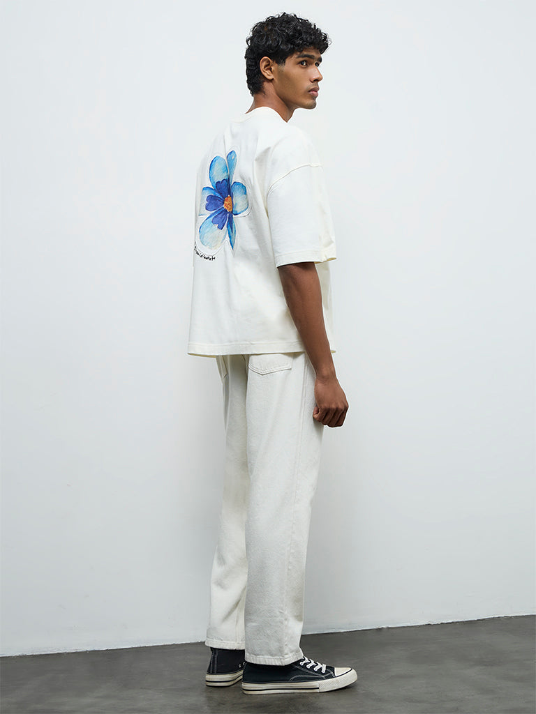 Nuon Off-White Relaxed-Fit Mid-Rise Jeans