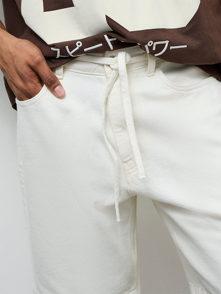 Nuon Off-White Relaxed-Fit Mid-Rise Denim Shorts