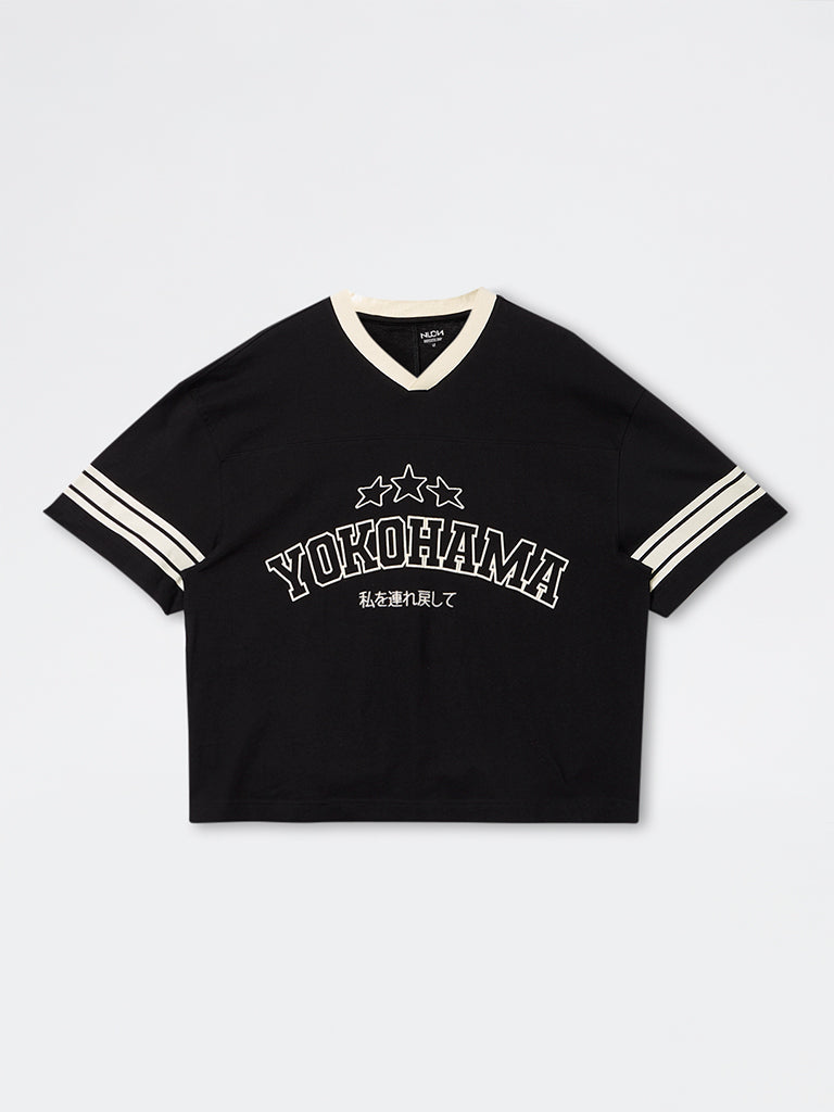 Nuon Black Typographi Relaxed-Fit Cotton T-Shirt
