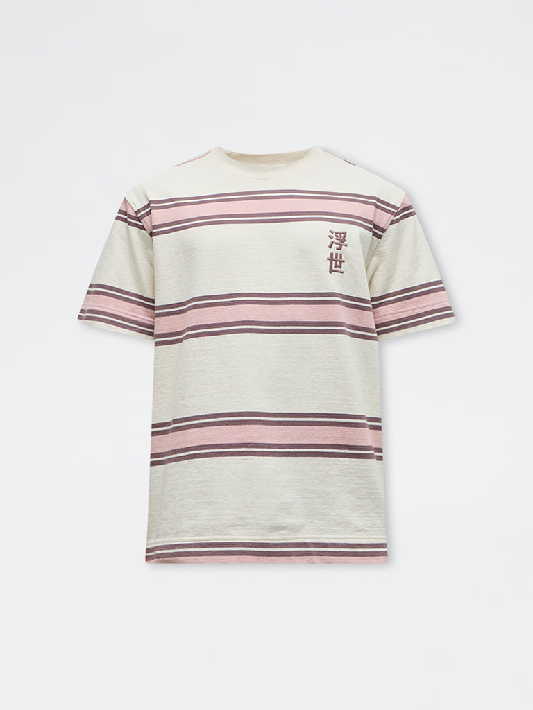 Nuon Pink Striped Relaxed-Fit Cotton T-Shirt