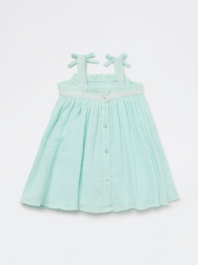HOP Baby Girls Mint Floral Embroidered A-Line Cotton Dress