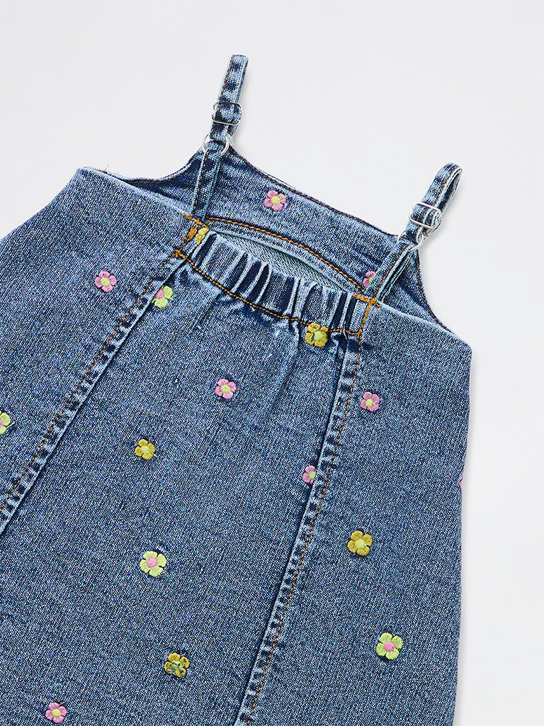 Buy HOP Baby Girls Blue Floral Embroidered Denim Dress from Westside Buy HOP Baby Girls Blue Floral Embroidered Denim Dress from Westside