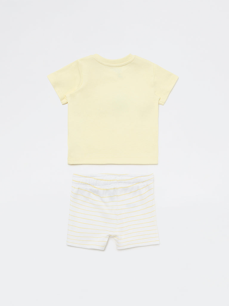 HOP Baby Boys Yellow Animal Printed Cotton T-Shirt and Shorts Set