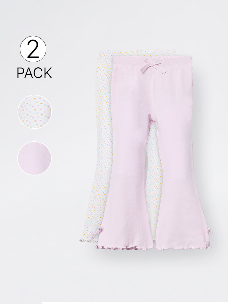2-Pack HOP Kids Girls Pink Printed High-Rise Cotton-Blend Bootcut Pants - Exclusive